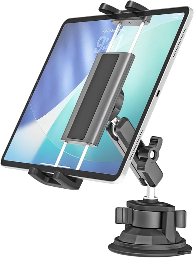 Charchendo 2026 Upgrade Heavy Duty Metal Tablet Holder [Super Suction Cup], for Car/Truck/Tractor/Boat/Off-Road Vehicles Windshield Tablet Mount, Fit for 4-13'' iPad Pro/Air/Mini, iPhone, Galaxy