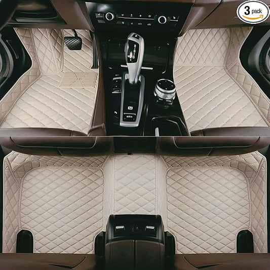 YaruicarCustom Car Floor Mats for 99.99% Sedan SUV Sports Car Men Women Protection Full Coverage Pads Anti-Slip Leather Floor Lining All Weather Car Floor Mats (Beige)