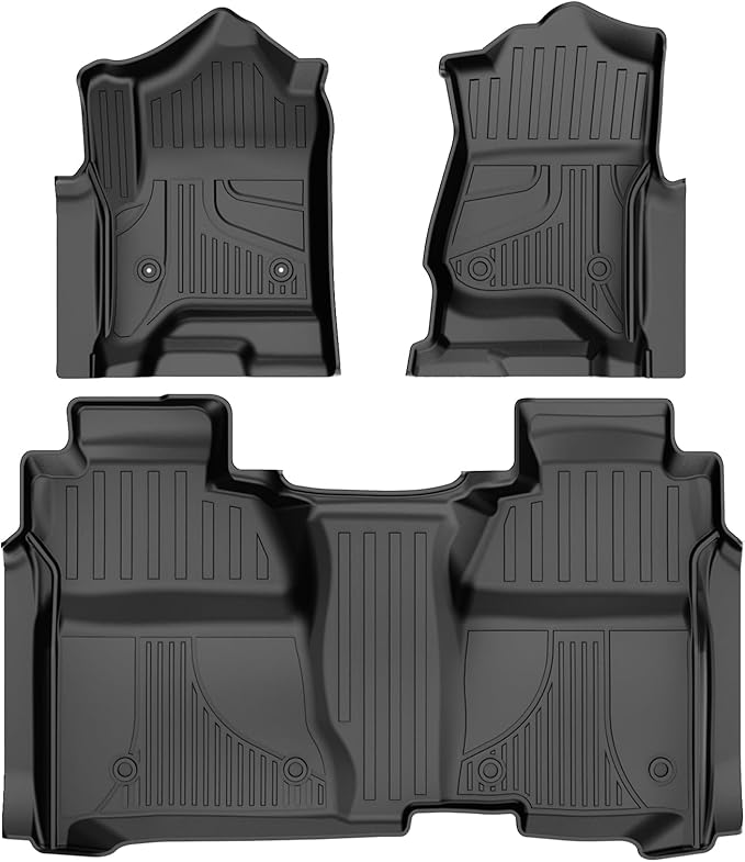 AOMSAZTO Floor Mats for 2014-2018 Chevy Silverado/GMC Sierra 1500 Crew Cab, 2015-2019 Silverado/Sierra 2500 HD / 3500 HD Crew Cab, 1st & 2nd Row Car Liner