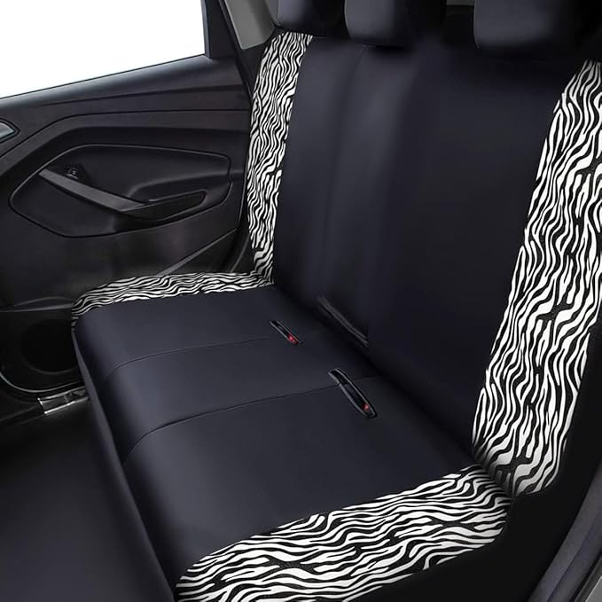 Flying Banner car seat Covers Protects Zebra Printing Velvet Faux Leather Carbon Fiber Front and Rear Bench Full Set (Zebra Black, Full Set - 8PCS)