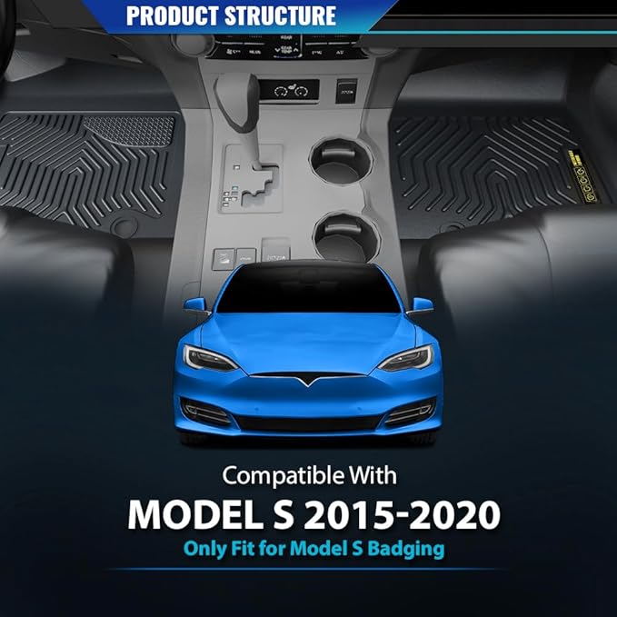DOTCOM TPE Floor Mats Fit Tesla Model S 2015-2020 (Only for Model S Badging), All Weather Custom Fit Full Cover Protection 1st & 2nd Row Truck Mats Cargo Liner Accessories,alfombras para carro 3PCS