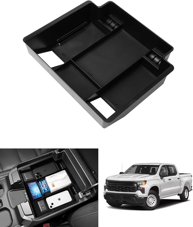 Autorder Center Console Organizer for 2022-2026 Chevy Chevrolet Silverado&Sierra 1500/2024-2026 Silverado&GMC Sierra 2500HD/3500HD Accessories Armrest Storage Box(Only Fit Full Console w/Bucket Seats)
