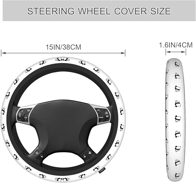 Panda Animal Steering Wheel Cover for Women & Men - Black & White - Universal Fit for Truck, SUVs