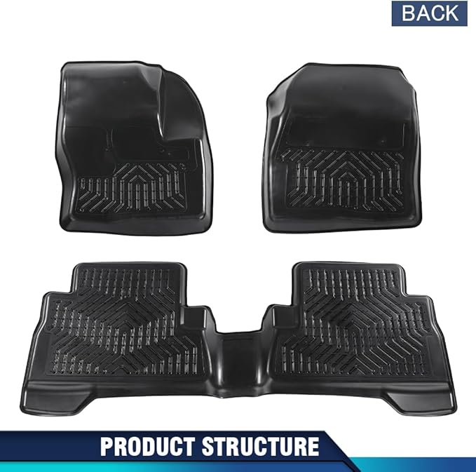 PIT66 Floor Mats Cargo Liners Compatible with Ford Escape 2013-2019, Fit Ford C-Max 2013-2018 (Heavy Duty) 3-Piece Premium All Weather Automotive TPE Liners