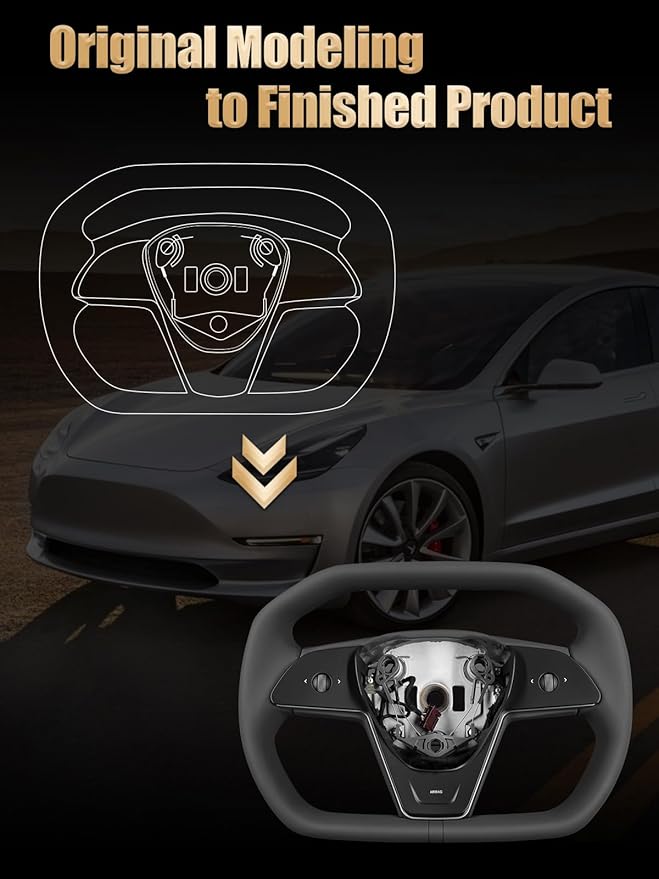 ZIMABLUE For Cybertruck-Style Heated Steering Wheel for Tesla Model 3 (2017–2023) & Model Y (2020–2024) | Black Microfiber Leather | Black Center Stripe | Factory-Matched 1:1 Fitment