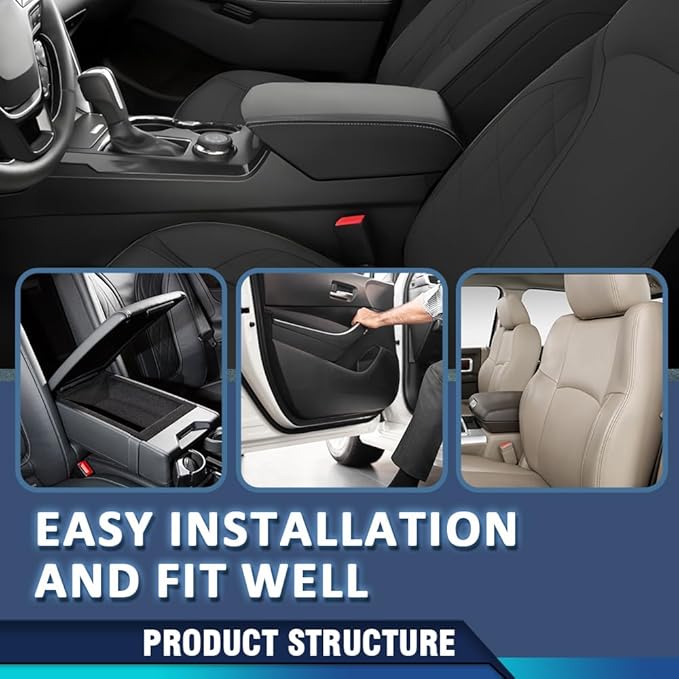 PIT66 Console Lid Armrest Cover Stitch Black Compatible with Ford Explorer 2011 2012 2013 2014 2015 2016 2017 2018