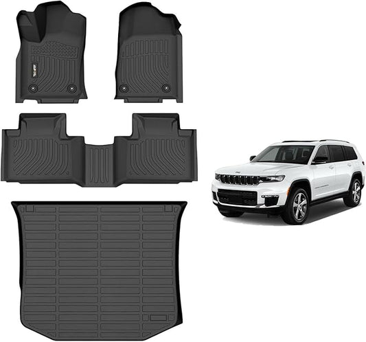 AIPOIL® Floor Mats & Cargo Liner Set for Jeep Grand Cherokee 2016-2021/ Grand Cherokee WK 2022 2023 (Not for L) | TPE All Weather Protection Heavy Duty Non-Slip Automotive, Black