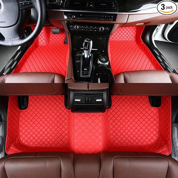 YaruicarCustom Car Floor Mats for 99.99% Sedan SUV Sports Car Men Women Protection Full Coverage Pads Anti-Slip Leather Floor Lining All Weather Car Floor Mats (Red)