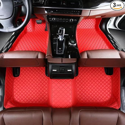YaruicarCustom Car Floor Mats for 99.99% Sedan SUV Sports Car Men Women Protection Full Coverage Pads Anti-Slip Leather Floor Lining All Weather Car Floor Mats (Red)