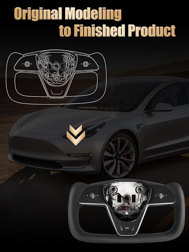 ZIMABLUE Yoke Black Steering Wheel for Tesla Model 3 (2017–2023) & Model Y (2020–2024) | Heated | Nappa Leather | Hand-Stitched|Without Positioning line