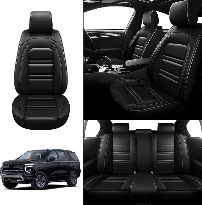 Seat Covers for Tahoe 1995-2025 | 5-Seats Leather Seat Covers, Easy to Install Automotive Seat Covers Full Set (Full Set, Black)