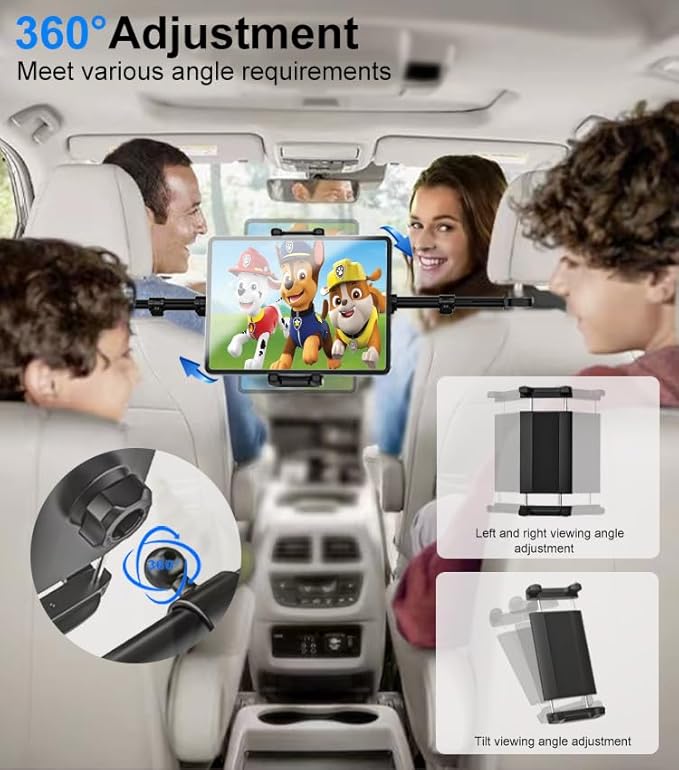Tablet Holder for Car Headrest with 4 Headrest Hooks, Car Tablet Mount Back Seat for Kids Fit 4-13" Tablets & Phones, ipad Car Holder Back Seat for iPad Pro 12.9, Air, Mini, Galaxy, Fire