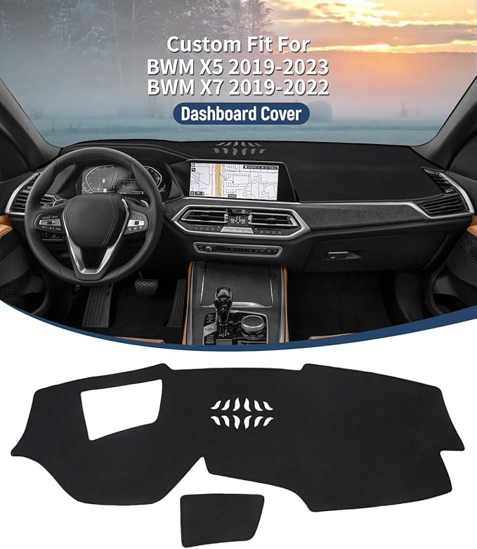BIBLOZ Dash Cover for BMW X5 2019-2023 & BMW X7 2019-2022 Accessories Black Flannel Dashboard Cover Mat Car Dashboard UV Sun Protection