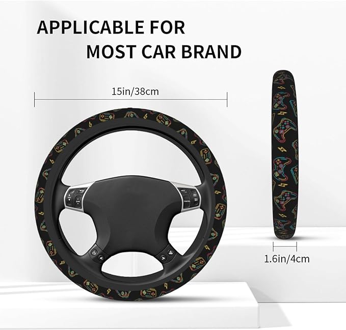 Game Steering Wheel Cover with 2 Car Coasters Non Slip Neoprene for Women Men Universal 15 Inch