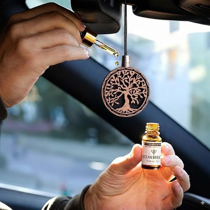 Wood Car Air Freshener — Handmade Car Air Freshener — Tree Of Life Designed Fragrance Oil Diffuser in Wooden Gift Box — Aromatherapy Gift Set with diAquatoria Fragrance Oil - 10 ml