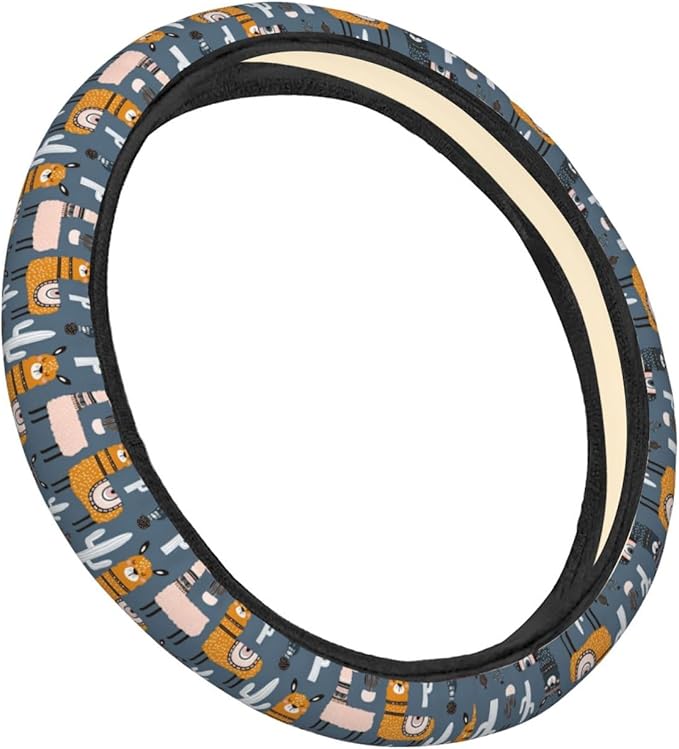 Dujiea Tribe Cute Llama Elastic Stretch Steering Wheel Cover, Anti-Slip and Durable Car Steering Wheel Accessories for Women Men, 15 Inch Universal Fit Car, Truck, SUV