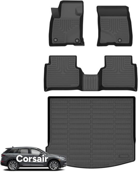 Wayhigh-for Lincoln Corsair 2020-2024 2025(Non Plug-in Hybrid) All Weather Floor Mats and Cargo Mat Set TPE Car Mats Waterproof Heavy Duty Rubber Floor Liners Corsair Accessories