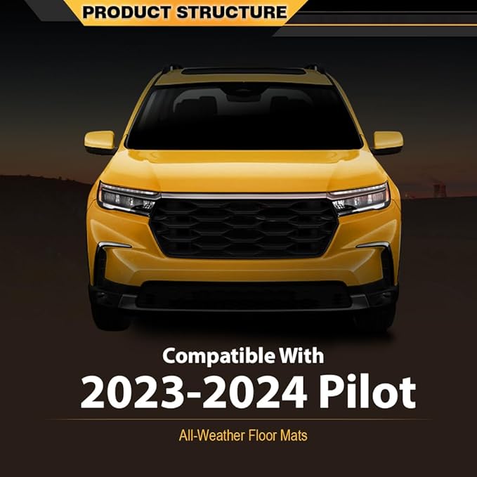 TPE Floor Mats Compatible with Honda Pilot 2023 2024 2025 4PCS All Weather 1st & 2nd & 3rd Row Floor Liners Interior Accessories Cargo Liner