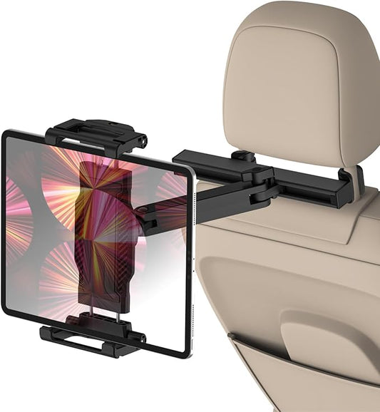 Headrest Tablet Holder for Car with Foldable Adjustable Arm, Long Trip Back Seat Car Tablet Mount Stand for iPad Pro/Air/Mini, Galaxy, 6.1-15.6" Devices and Thickness Cases [Up to 1.18"]