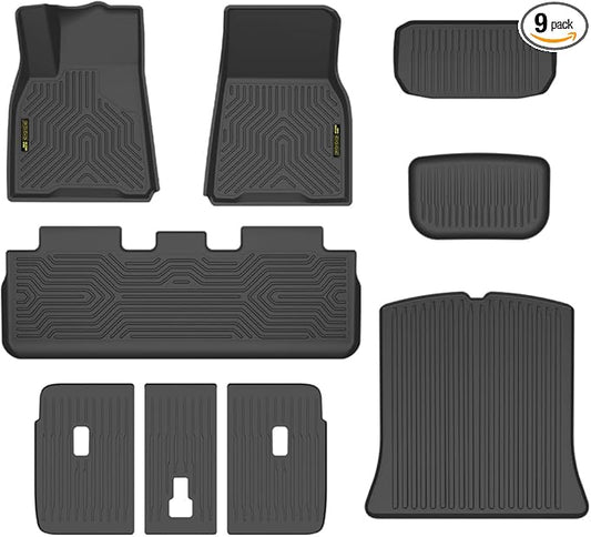 DOTCOM TPE Floor Mats Fit Tesla Model Y 2020 2021 2022 2023 2024 5 SEAT(NOT for 7 SEAT), All Weather Protection 1st & 2nd & 3rd Row Truck Mats Cargo Liner Accessories,alfombras para carro 9 PCS