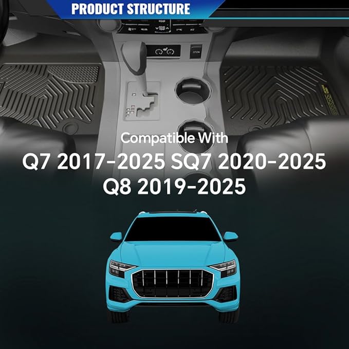 DOTCOM TPE Floor Mats Compatible with Audi Q7 2017-2025, Fit SQ7 2020-2025, Fit Q8 2019-2025, 1st & 2nd Row All Weather Protection Floor Liners,alfombras para carro 5PCS