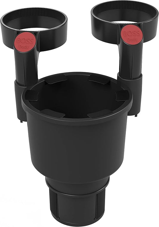 Triple Car Cup Holder Expander Adapter with Offset Adjustable Base and Large Bottles