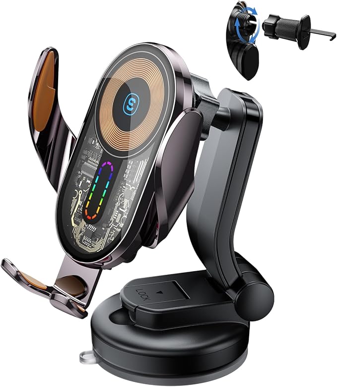Wireless Car Charger, ESSAGER 15W Fast Charging Car Phone Holder Mount Auto Clamping Cell Phone Stand for iPhone 15 14 13 12 11 Pro Max, Samsung Galaxy S23 S22 S21