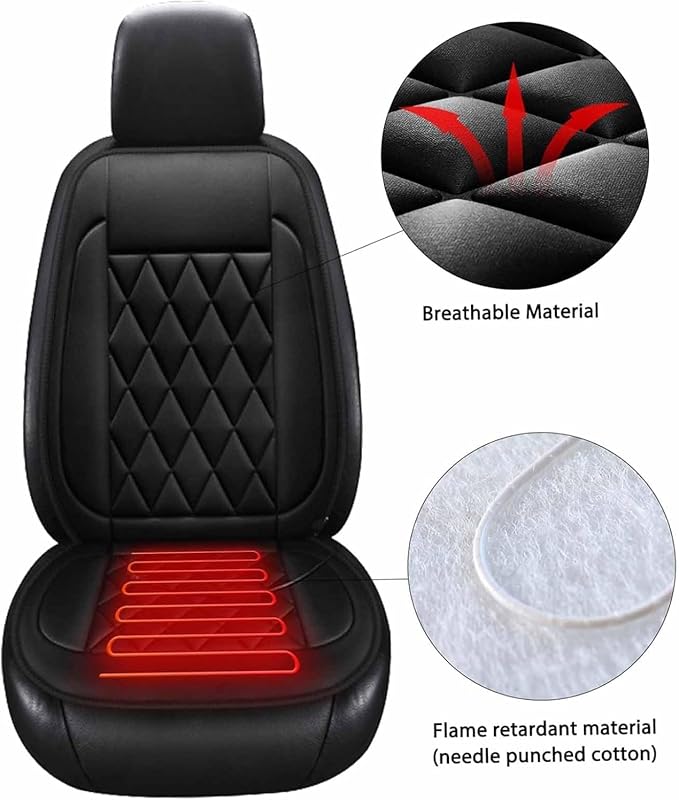 Universal Seat Cushion, Comfortable Large Heated Seat Covers，Non-Slip Breathable Unique Back Rest Deep Black 2Pcs