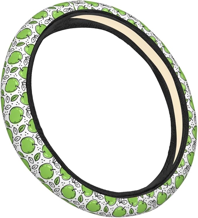 Dujiea Green Fruit with Leaves Elastic Stretch Steering Wheel Cover, Anti-Slip and Durable Car Steering Wheel Accessories for Women Men, 15 Inch Universal Fit Car, Truck, SUV
