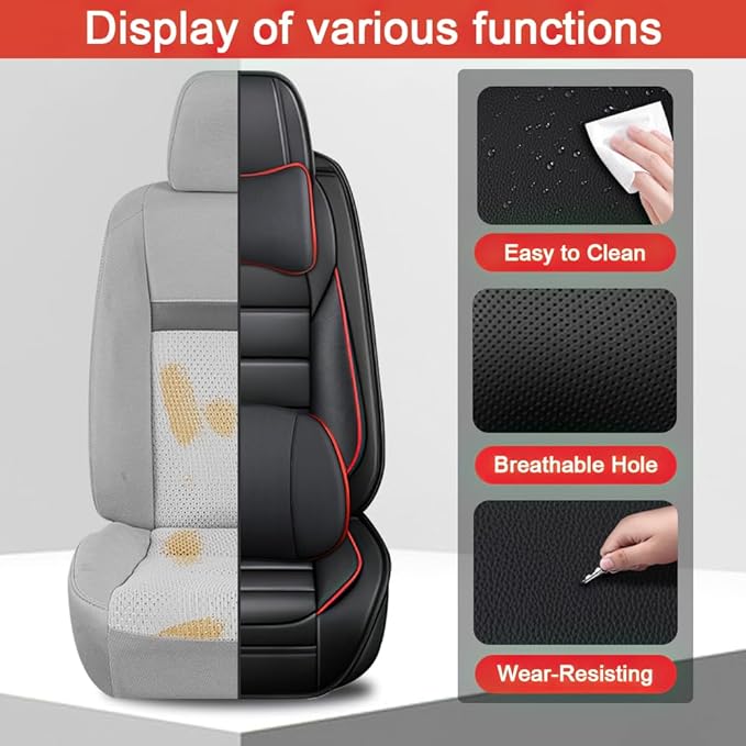 5 Seat Covers Fit for Acura Integra 2023-2026, Waterproof Premium Leather Automotive Accessories Seat Protectors Seat Cushions Wear-Resistant Car Seat Covers(Black&Red,Full Deluxe)