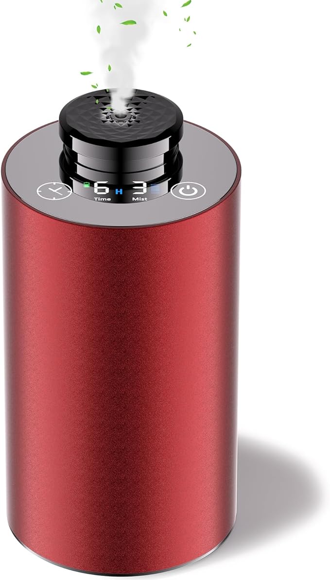 Diffuserlove Waterless Diffuser Essential Oil Diffusers Portable Car Aromatherapy Diffuser Travel Cordless Air Diffuser for Home Rechargeable Scent Machine Red