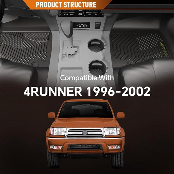 ANDPLAY Floor Mats Liners 3PCS Compatible with Toyota 4Runner 1996 1997 1998 1999 2000 2001 2002 1st & 2nd Row TPE All Weather Protection Gray Floor Liners alfombras para carro