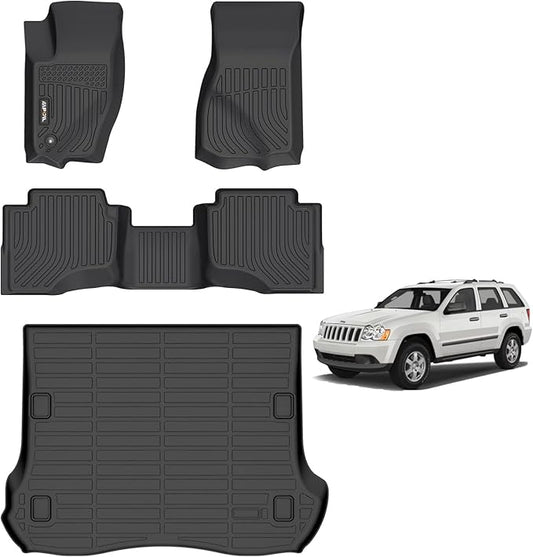 AIPOIL® Floor Mats & Cargo Liner Set for 2005-2010 Jeep Grand Cherokee All-Weather Easy to Clean All-Round Protection Full Set Automobile mats Accessories - Black