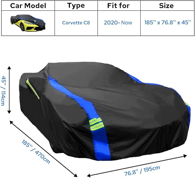 Avecrew for Chevrolet Corvette C8 Car Cover Waterproof All Weather for Automobiles, Outdoor Full Exterior Covers Fit 2020-2025 Corvette C8 with Windproof Strap and Driver Door Zipper