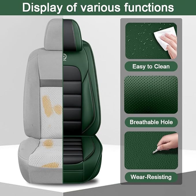 5 Seat Covers Fit for Acura Integra 2023-2026, Waterproof Premium Leather Automotive Accessories Seat Protectors Seat Cushions Wear-Resistant Car Seat Covers(Black&Green,Full Set)