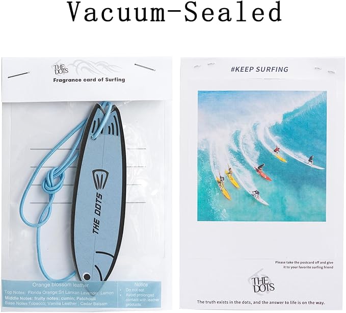 THEDOTS 15 Pack Orange Blossom Leather Surfboard Hanging Car Air Fresheners, Detachable Message Cards with Surfing Art, Long-lasting Scent for Car & Home