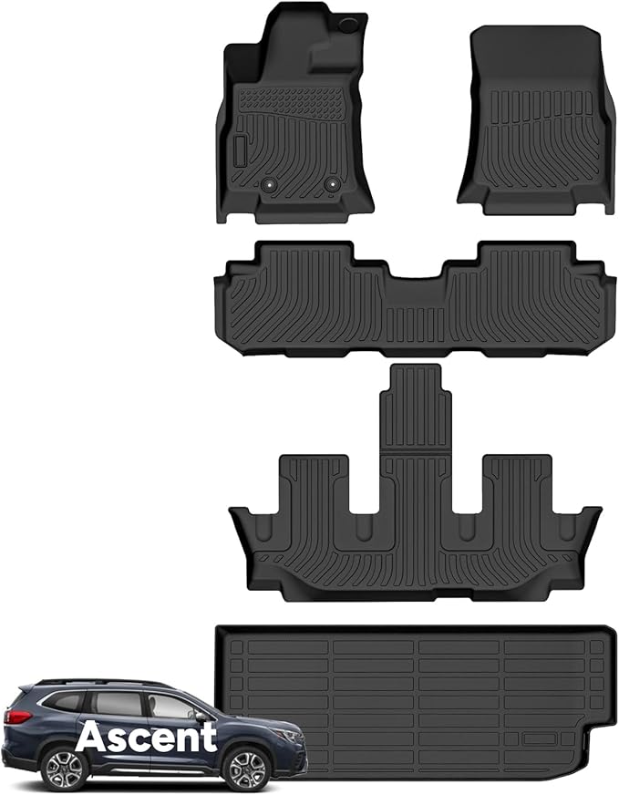 Wayhigh-for 2019-2025 Subaru Ascent 7&8 Seater All Weather Floor Mats and Cargo Liner Set TPE Car Mats Waterproof Heavy Duty Rubber Floor Liners Ascent Accessories