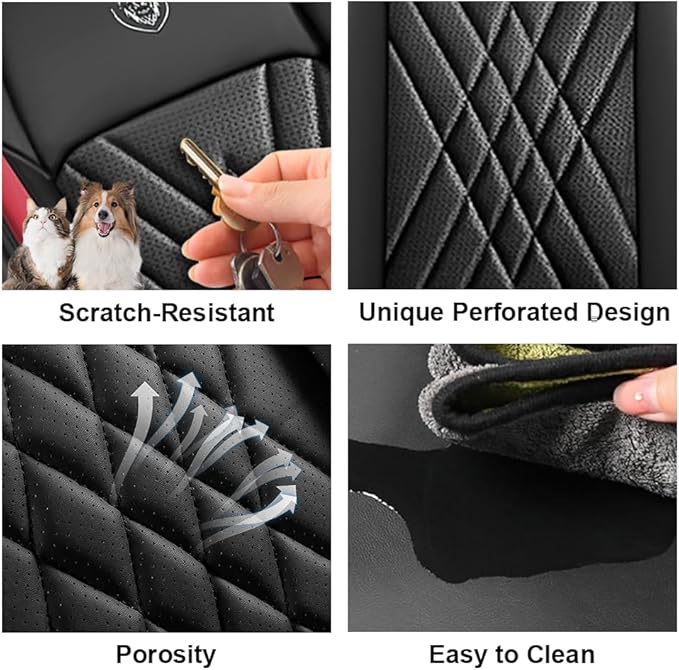 Seat Covers Fit for Toyota Corolla 2015-2026 Leather Car Seat Cover, Stylish Waterproof Breathable Easy to Install Airbag Compatibility, Auto Interior Accessories(Front Set with Pillow,Black Red)