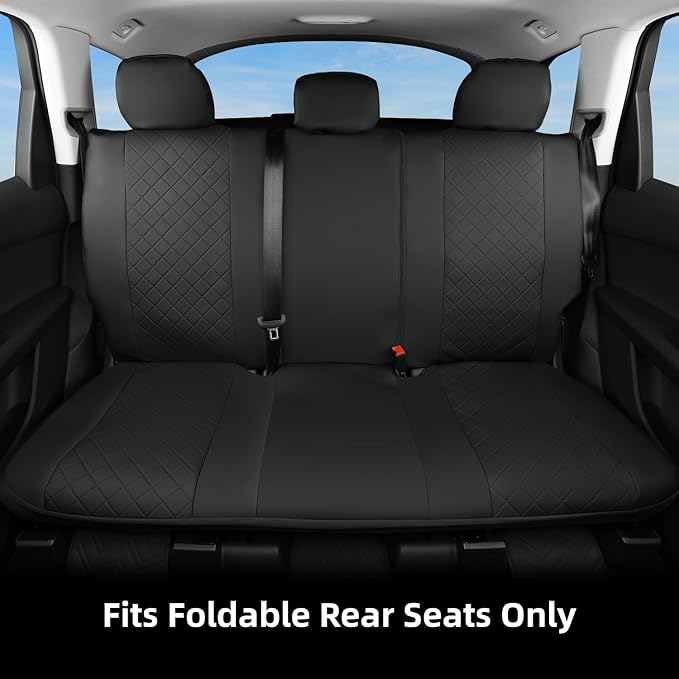 GIANT PANDA Rear Bench Seat Cover for Toyota RAV4, Corolla (Gas 2013–2025, Not Hybrid), Camry, Prius (2010–2025), Faux Leather 60/40 Split Back Seat Protector, Stylish Full Coverage – Black