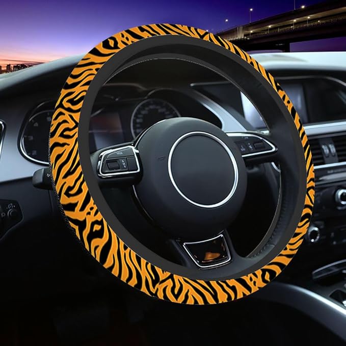 Tiger Stripes Elastic Steering Wheel Cover Yellow and Black Steering Wheel Cover Anti Slip Protective Case Universal Stretch Steering Protector