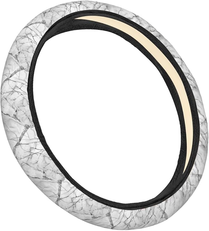 White Marble Texture Steering Wheel Covers Anti-Slip Elasticity Car Accessories Steering Wheel Protector Universal 15 Inch for Cars SUV Vehicle Truck