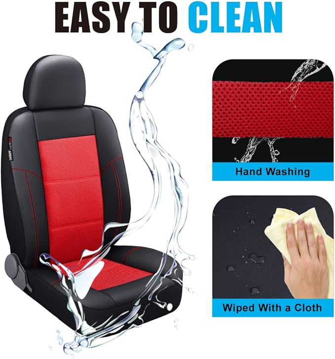 P&J AUTO Leather and Mesh Car Seat Cover Front Pair Universal Fit for Cars Trucks Vans & SUVs Airbag Compatible (Red)