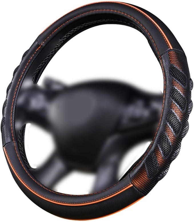 Flying Banner car Steering Wheel Cover Faux Leather Massage Universal fit 3D Honeycomb Hole Anti-Slip Sporty 15 Inches (Orange Black)