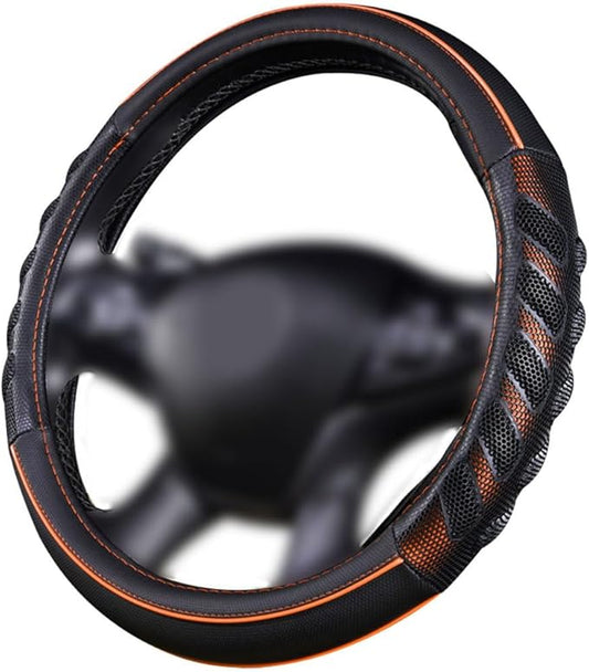 Flying Banner car Steering Wheel Cover Faux Leather Massage Universal fit 3D Honeycomb Hole Anti-Slip Sporty 15 Inches (Orange Black)