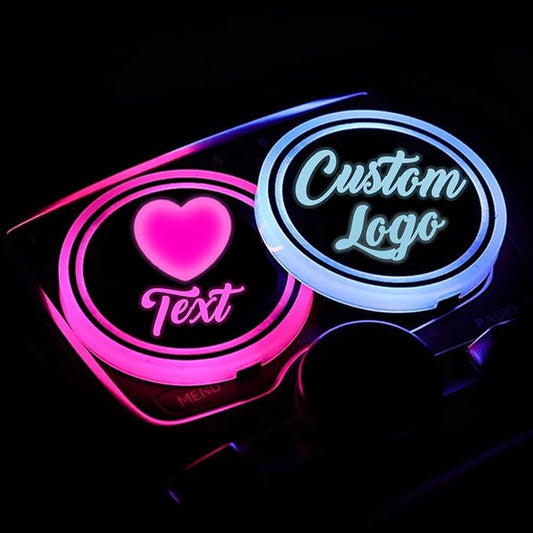 2PCS Personalized Led Cup Holder Lights for Car Custom Car Light Up Coasters for Drinks with Logo Customized Led Car Coasters Accessories 7 Colors