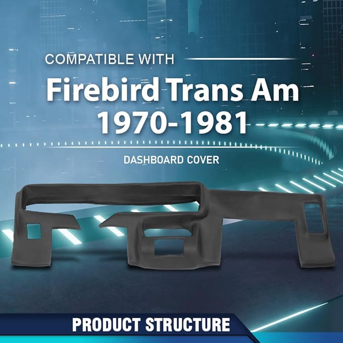 PIT66 Dash Cover Dashboard Panel Compatible with Pontiac Firebird Trans Am 1970 1971 1972 1973 1974 1975 1976 1977 1978 1979 1980 1981 Black