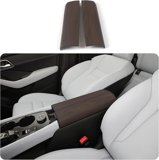 Auto Parts Compatible with Nissan New Rogue 2021 2022 2023 2024 2025Inner Center Console Armrest Box Cover Trim Protector Cap (Peach Wood) ABS 2PCS