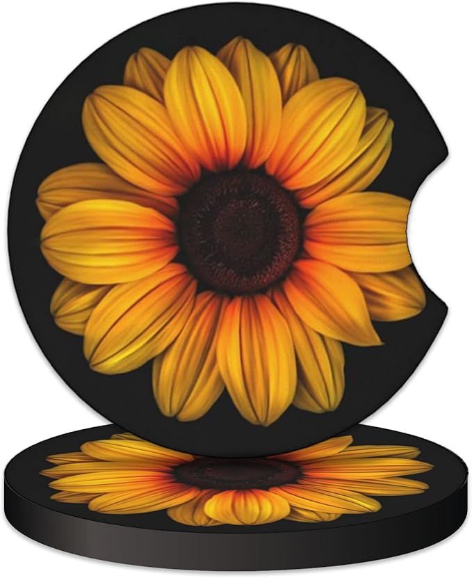 2 Pcs Car Cup Coasters, Sunflower Universal Non-Slip Rubber Car Coasters for Cup Holders 2.75 inch, Car Interior Accessories for Women