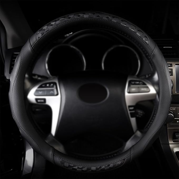 Flying Banner Faux Leather Heavy Duty Inner Ring car Steering Wheel Cover 14.5-15 inches (All Black)