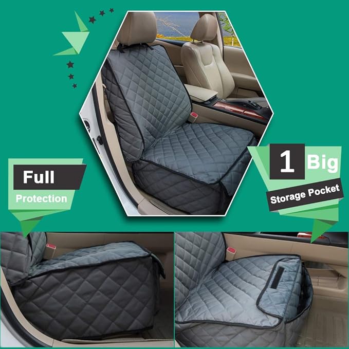 Waterproof Front Seat Cover Dog Car Seat Covers Nonslip and Full Protection with Side Flaps Fits Most Cars, Trucks, SUVs(Grey, 2Pack)